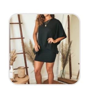 Black asymmetrical mini dress
